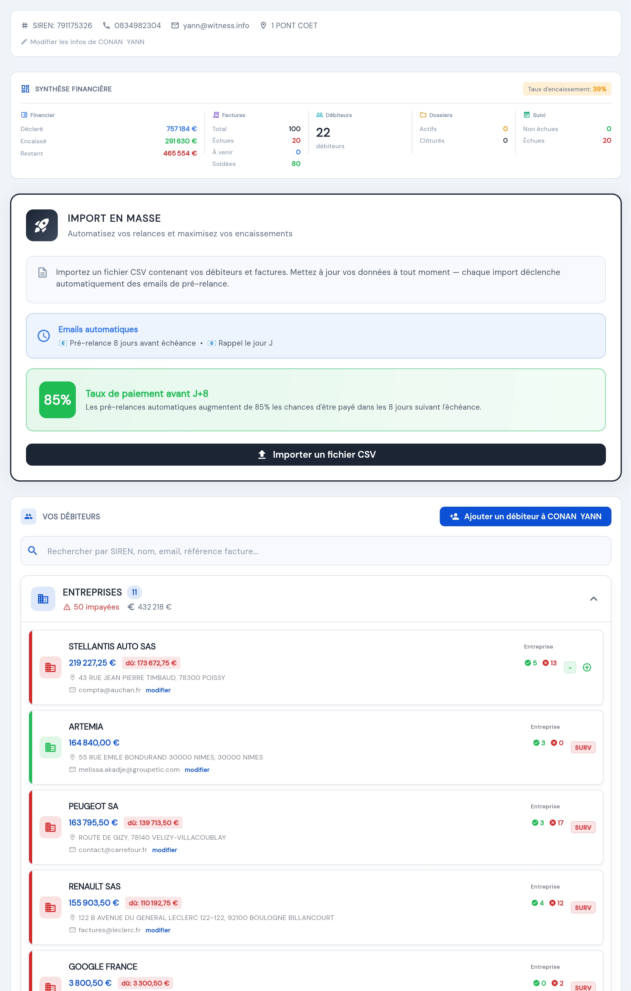 Gestion des factures FNIP avec alertes et relances automatiques par email